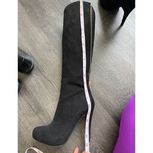 Aldo Black High Heels Velvety Boots Back Zipper - Picture 10 of 12